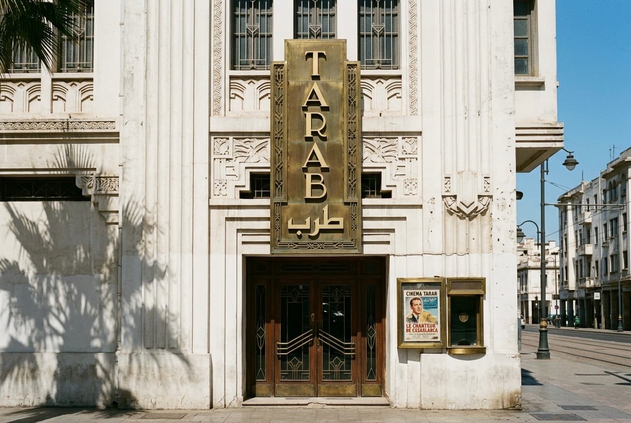 La façade Art déco de Tarab en plein jour, enseigne en laiton