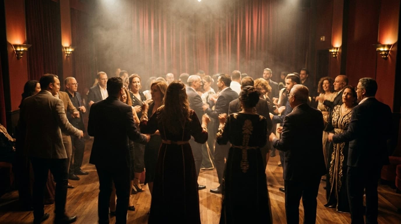 La piste de danse pleine, ambiance nocturne, lumière chaude